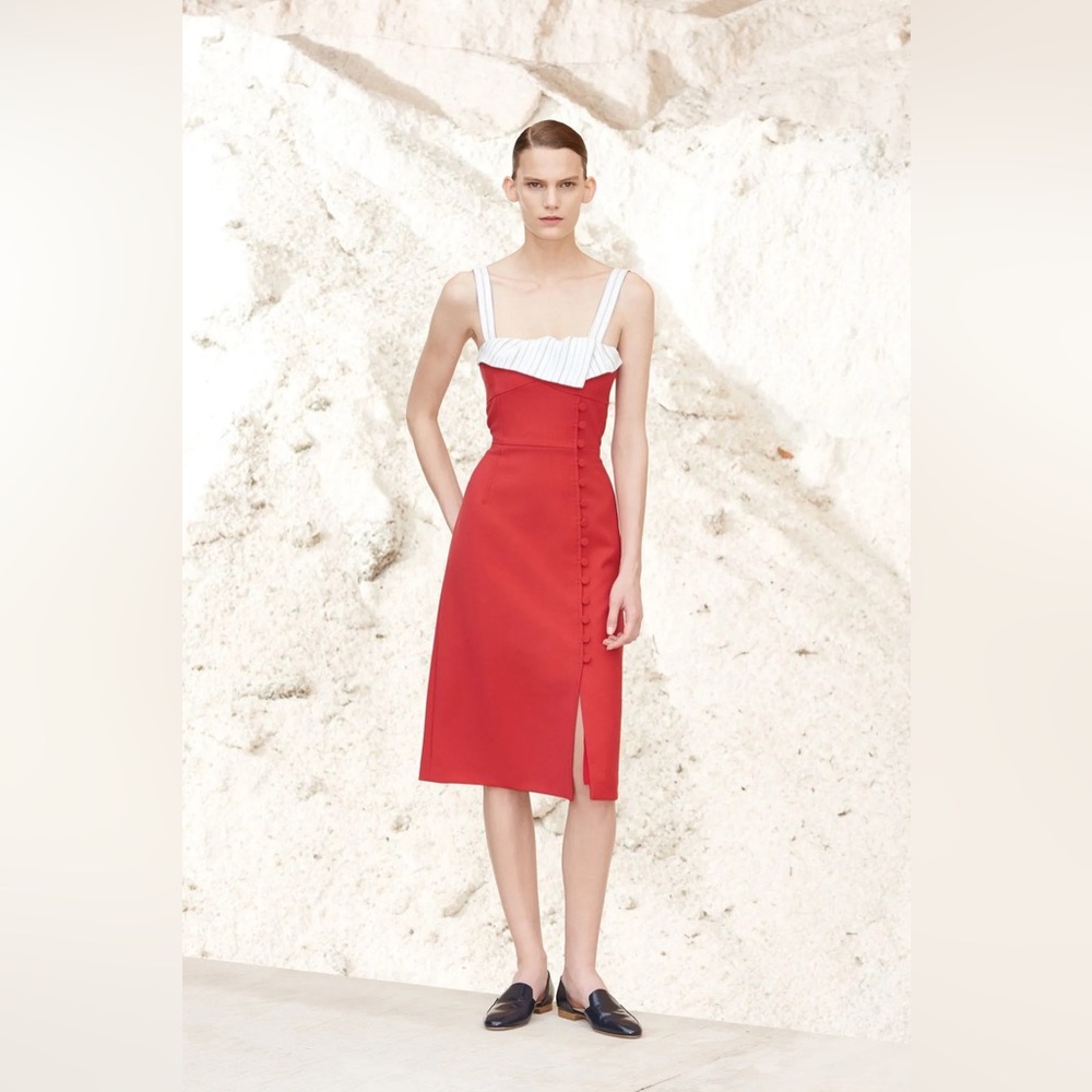 Gabriela Hearst Isobel fold-over pinstripe dress